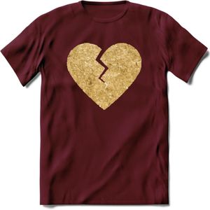 Valentijn Goud Hart T-Shirt | Grappig Valentijnsdag Cadeautje voor Hem en Haar | Dames - Heren - Unisex | Kleding Cadeau | - Burgundy - XXL