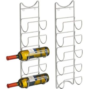 2x stuks zilver wijnflessen muurrek/wijnrek voor 5 flessen 61 cm - Zeller - Wijnflesrekken/wijnflessenrekken/wijnrekken - Rek/houder