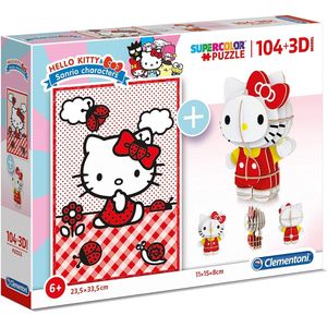 Clementoni - Hello Kitty - Met 3D-model - Kinderpuzzel - 23.5 x 33.5 cm - 104 Stukjes - Vanaf 6 jaar