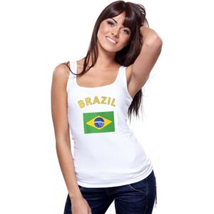Witte dames tanktop met vlag van Brazillie M
