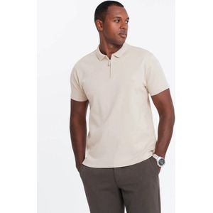 Italian Style - Poloshirt Heren - Korte Mouw Met Rits - Creme Camel - Italianstyle