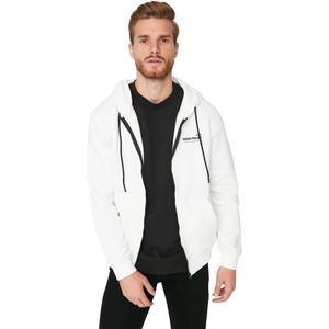 Trendyol Zwarte Normale/Normale Snit Capuchon Slogan Bedrukt Fleece/Warme Sweatshirt Tmnaw23Sw00227