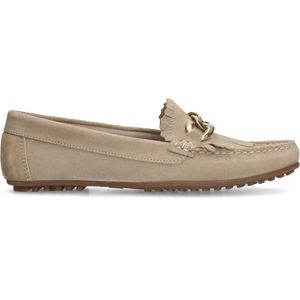 Manfield - Dames - Taupe suède loafers met goudklerurig detail - Maat 37