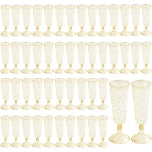 50 stuks wijnglazen set - Goud met glitters - 150 ml - Herbruikbare drinkbekers - Elegante plastic glazen - Partyglazen voor drank, wijn, rose, champagne, cocktail - Bruiloften, verjaardagen, feesten