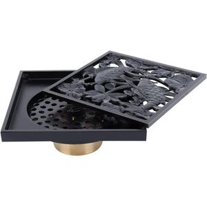 Alle Koperen Badkamer Afvoerputje 10 * 10 cm Zwart Onzichtbaar Anti-geur Vintage Patroon Cover voor Keuken Thuis Douche Accessoires