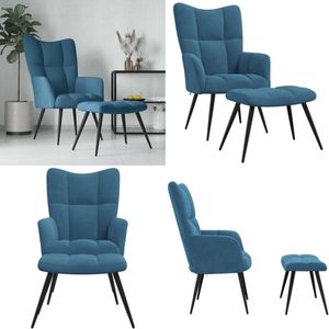vidaXL Relaxstoel met voetenbank fluweel blauw - Relaxstoel Met Voetenbank - Relaxstoelen Met Voetenbanken - Zetel Met Voetenbankje - Zetels Met Voetenbankjes