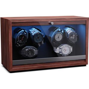 Brienz 6 watchwinder, 6 horloges, 4 modi, houten look, blauwe binnenverlichting