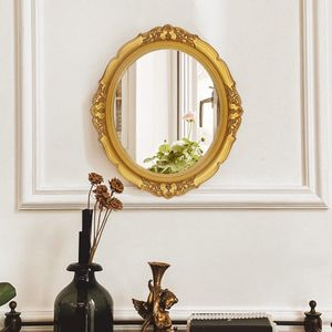 33 x 17,6 cm decoratieve wandspiegel, vintage hangende spiegels voor slaapkamer woonkamer dressoir decor ovaal (goud)