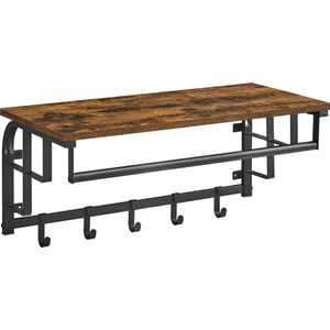 Acaza - Vintage Kapstok met Hoedenplank - Wandkapstok - Metaal / Hout - 66cm lang - Bruin / Zwart