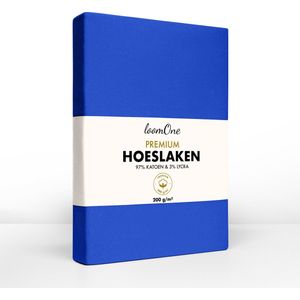 Loom One Premium Hoeslaken – 97% Jersey Katoen / 3% Lycra – 180x220 cm – tot 40cm matrasdikte– 200 g/m² – voor Boxspring-Waterbed - Koningsblauw