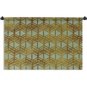 Wandkleed Luxe patroon - Luxe patroon gemaakt van gouden lijnen tegen een groene achtergrond Wandkleed katoen 60x40 cm - Wandtapijt met foto