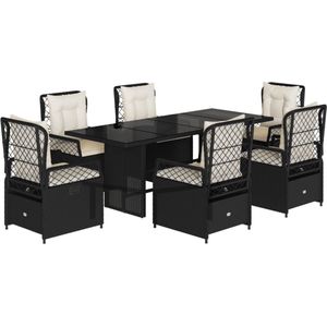 vidaXL - 7-delige - Tuinset - met - kussens - poly - rattan - zwart