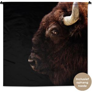 Wandkleed Dieren op een zwarte achtergrond - Amerikaanse bizon op zwarte achtergrond Wandkleed katoen 120x120 cm - Wandtapijt met foto
