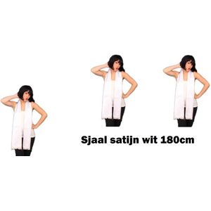3x Sjaal satijn wit 180cm - Thema feest carnaval prins festival party black and white party sjawl
