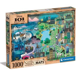 Clementoni - Puzzel 1000 Stukjes Disney Maps 101 Dalmatians, Puzzel Voor Volwassenen en Kinderen, 14-99 jaar, 39665