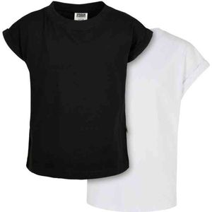 Urban Classics - Organic Extended Shoulder 2-pack Dames T-shirt - Kids 110/116 - Zwart/Wit