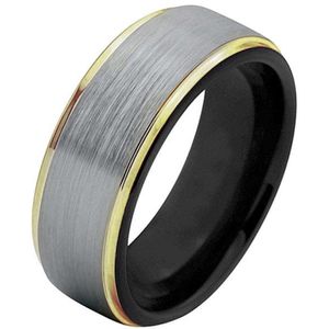 Mendes heren ring Wolfraam Zilver Zwart goud 8mm-18mm