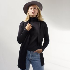 MOOI! Company - Dames vest SAAR - Half lang los vallend - Viscose Fijn gebreid - Kleur  Zwart - S