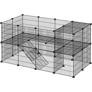 kooi, 36 platen, 2 niveaus, 143 x 71 x 73 cm, box voor kleine dieren en cavia's, incl. rubberen hamer, voor binnen, verstelbaar, individueel te monteren, zwarte LPI02H