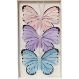 Decoris decoratie vlinders op draad - 3x - gekleurd - 8 x 6 cm