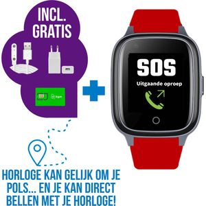 Wiesba WB34S - GPS Horloge Senior - Smartwatch voor Ouderen - Persoonlijke alarmen - alarm horloge ouderen - GPS Horloge Alzheimer - Valdetectie - Personenalarmering met SOS knop Alarmknop - Rood