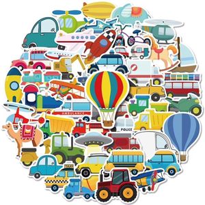 Voertuigen Stickers - Set van 50 Stuks - Auto - Trein - Bus - Tractor - Luchtballon - Helikopter - Stickers voor Laptop, E-reader, Koffer, Bullet Journal en Planner - Stickers Kinderen en Volwassenen - Decoratieve Stickers - Creatief - Scrapbook
