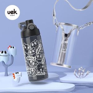 Uek Original - SUMMER PORTABLE BOTTLE L - draagbare waterfles Dino incl houder en waterdichte naamstickers - 670ml - jongens