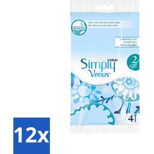 Gillette - Simply Venus 2 - Gladde scheerbeurt - 4 Navulscheermesjes - Voordeelverpakking - 12 stuks