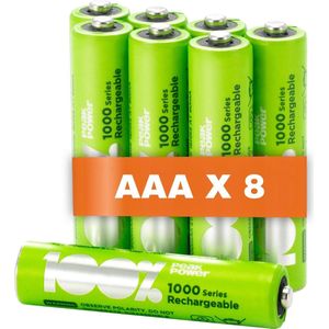100% Peak Power oplaadbare batterijen AAA - NiMH AAA batterij micro 800 mAh - 8 stuks