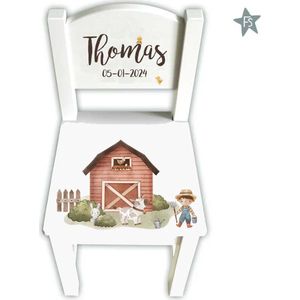 Houten geboortestoeltje farm met naam