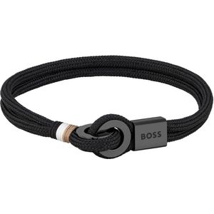 BOSS HBJ1580472M THAD SPORT Heren Armband - Gevlochten armband - Sieraad - Zwart - 7 mm breed - 19 cm lang