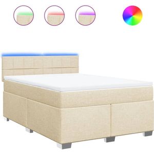 vidaXL - Boxspring - met - matras - stof - crèmekleurig - 160x200 - cm