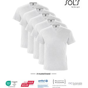 5 Pack SOLS V-hals, Heren T-Shirt 100% katoen V-hals, Licht Grijs gemeleerd Maat XXL