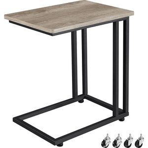 FURNIBELLA - Bijzettafel, C-vorm, mobiele koffietafel, banktafel op wielen, woonkamertafel, onder de bank, industrieel design, voor koffie en laptop, 50 x 35 x 59,5 cm, grijs