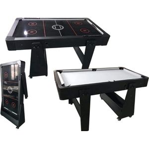 TopTable Twist Grey-Black, mobile 5,5ft - Airhockey & Pooltafel Combi 2 in 1 Gemakkelijk Opklapbaar & Verrijdbaar