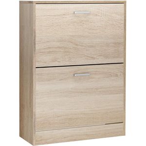 Vasagle schoenenkast schoenkipkist met 2 houten klehouten spaanplaat, 60 x 24 x 83,5 cm, eiken-look lbc602h