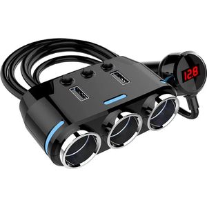 DrPhone RoadCharge - Auto Sigaretten Plug - Splitter - 12V-24V - Autolader - 70 CM - 100W - USB 3.1A - Auto - Reizen - Laden - Zwart