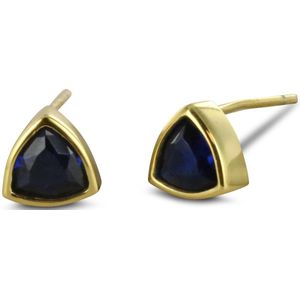 Silventi 9SIL-22716 Zilveren Oorknopjes -Dames - Zirkonia - Blauw - Driehoek - 7,4 mm - Zilver - Gold Plated (Verguld/Goud op Zilver)