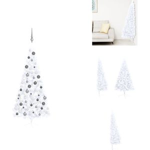 vidaXL Kunstkerstboom - Halve PVC boom - 125 cm breed - LED-verlichting - Met kerstballen en piek - Wit - USB-aansluiting - Decoratieve kerstboom