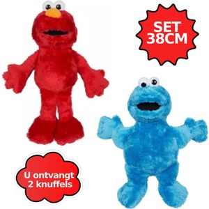 Elmo + Cookie Monster set 38cm - Sesamstraat Pluche Knuffel set van 38 cm {Sesamestreet Plush Toy | Sesam Straat Speelgoed Knuffeldier Knuffelpop voor kinderen jongens meisjes | Cookie Monster, Elmo, Oscar Mopperkont, Bert, Ernie}