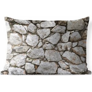 Buitenkussens - Tuin - Stenen muur met kleine en grote stenen - 50x30 cm