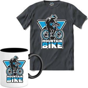 Mountain Bike | Mountain Bike - Fiets - Bicycle - T-Shirt met mok - Unisex - Mouse Grey - Maat 3XL