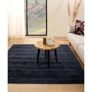 Viscose vloerkleed vierkant - Glamour marineblauw 100x100 cm