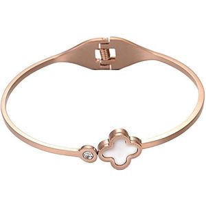 Parelmoeren armband Rose Gold White Shell Bling - parelmoer - edelstaal - wit - rosé goud - stras steentje