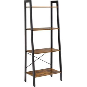 Boekenkast, berging, ladder met 4 verdiepingen, plant standaard met stabiel metalen frame, vintage meubel voor woonkamer, slaapkamer, keuken, keuken, rustiek bruin, 148,5 cm