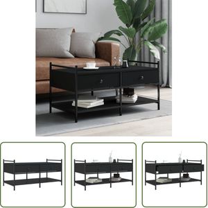 The Living Store Salontafel 99x50x50 cm bewerkt hout zwart - Salontafel - Zwarte Salontafel - Houten Salontafel - Metalen Salontafel - Bijzettafel