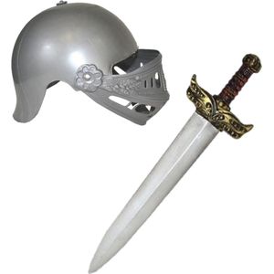 Ridder verkleed set helm en zwaard - Carnaval/ridders thema feest verkleed acessoires