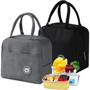 2 stuks mini-lunchtas, waterdichte picknicktas, lunchtas, thermotas, voor werk, school en onderweg, grijs, zwart