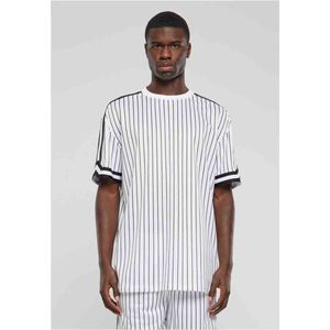 Urban Classics - Oversized Striped Mesh Heren T-shirt - XXL - Wit/Zwart
