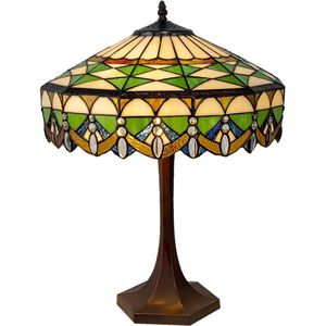 LumiLamp Tiffany Tafellamp Ø 41x57 cm Groen Glas Rond Tiffany Bureaulamp